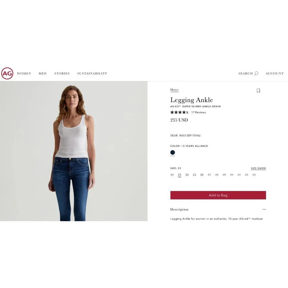 Size 28R AG Adriano Goldschmied The Legging Ankle Super Skinny Jeans Mid-Rise - Picture 16 of 16